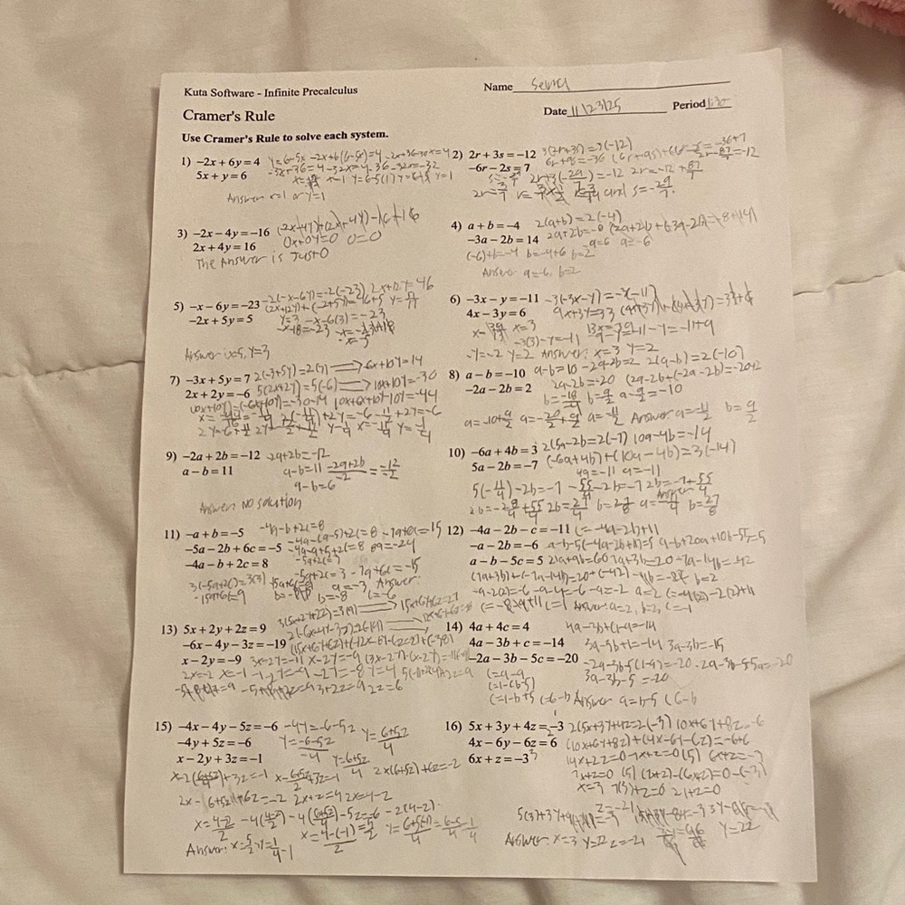 Kuta Software Cramers Rule Worksheet Andwers Written Down